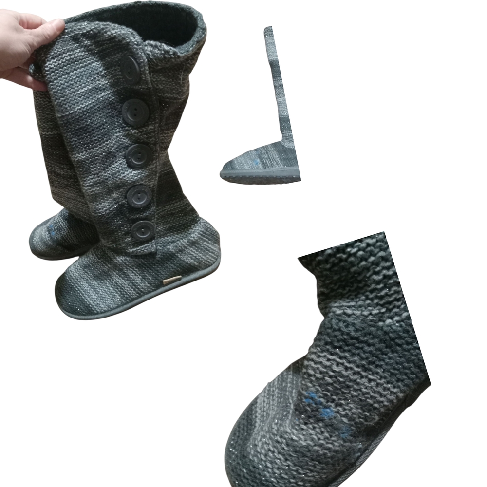 Gray Knit Button Boots
